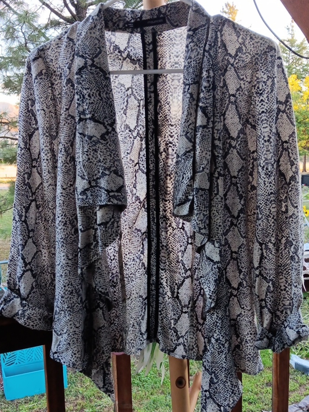 Maurices Black & White Snake-Print Open Front Blazer